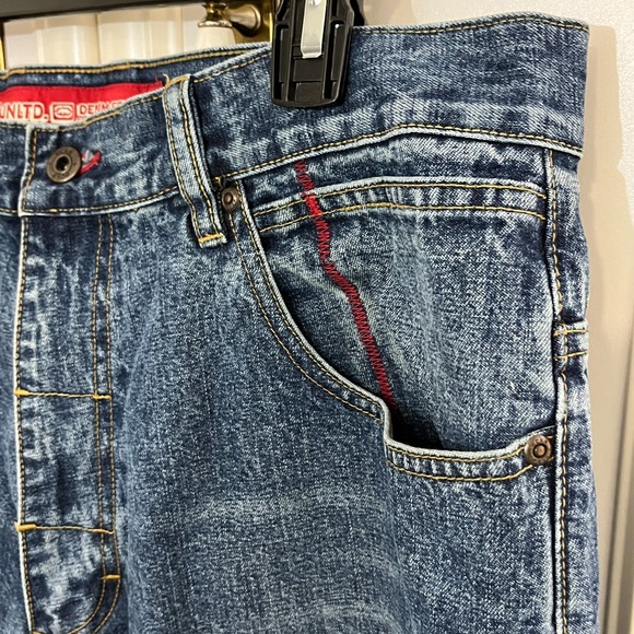 ECKŌ UNLTD. Fader Denim Pant Men's Baggy Leg Jeans Blue 34 X 34 Streetwear Y2K‎ - Picture 5 of 10